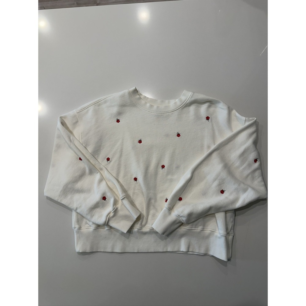 Old Navy SOComfy Women's L Sea Salt Embroidered Rose Fleece Sweatshirt